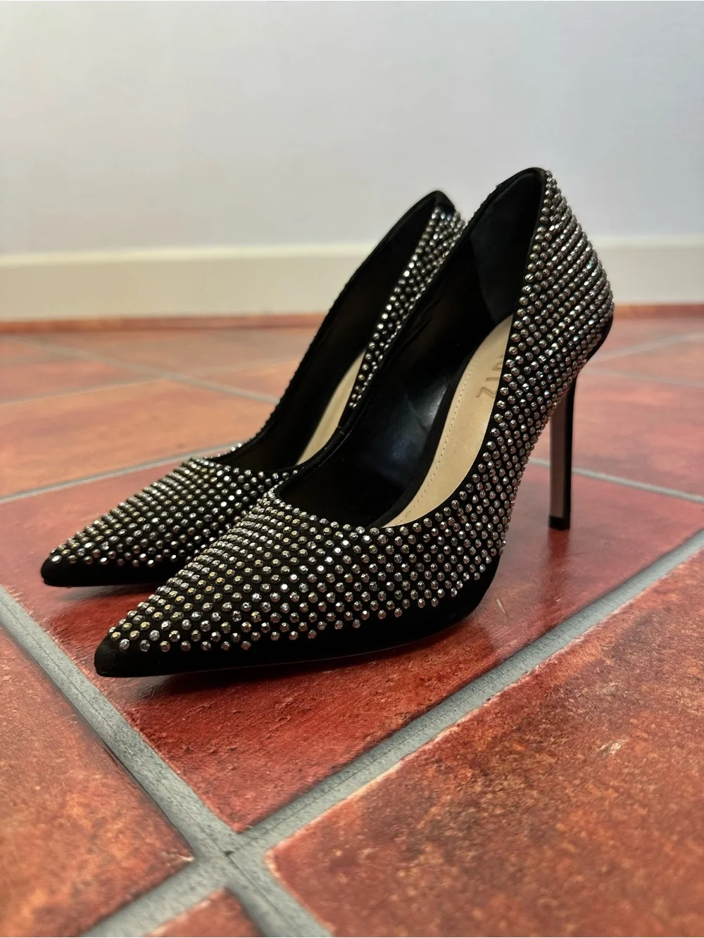 Schutz Black Pointed Toe Studded Pumps